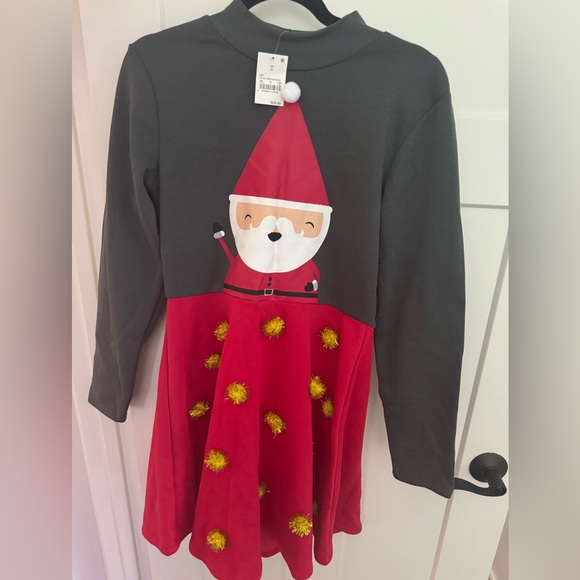 Dresses & Skirts - Medium Long sleeve mock neck Christmas dress w/ Santa and sparkle balls NWT.
